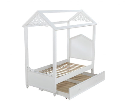 White Wood Twin Canopy Bed HomeRoots