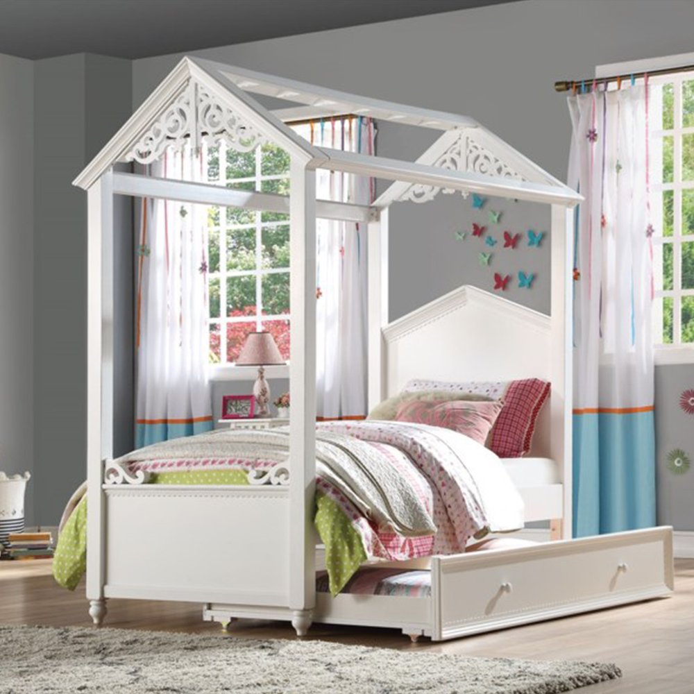 White Wood Twin Canopy Bed Frame HomeRoots