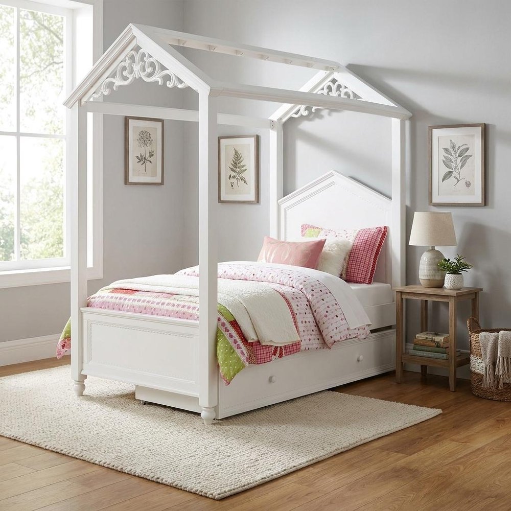 White Wood Twin Canopy Bed HomeRoots