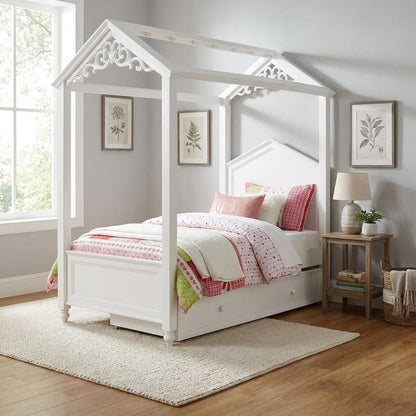 White Wood Twin Canopy Bed HomeRoots