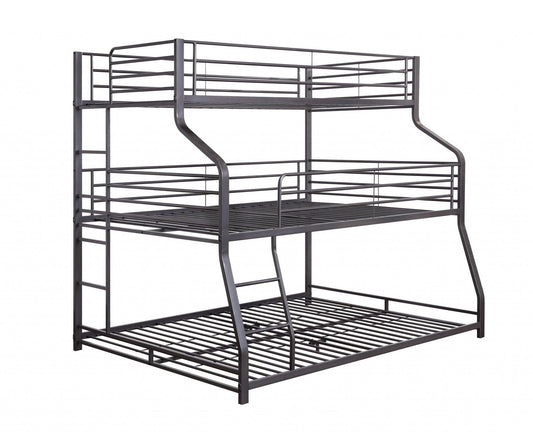 62" X 83" X 74" Gunmetal Metal Triple Bunk Bed Twinfullqueen - FurniFindUSA