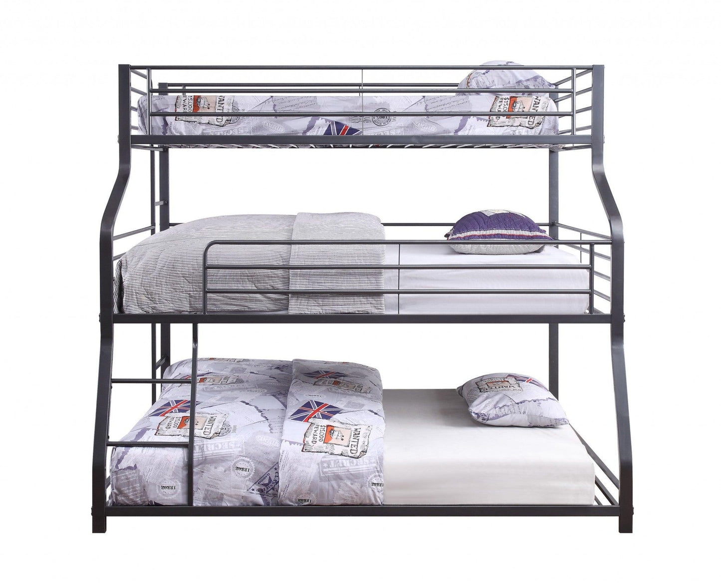 62" X 83" X 74" Gunmetal Metal Triple Bunk Bed Twinfullqueen - FurniFindUSA