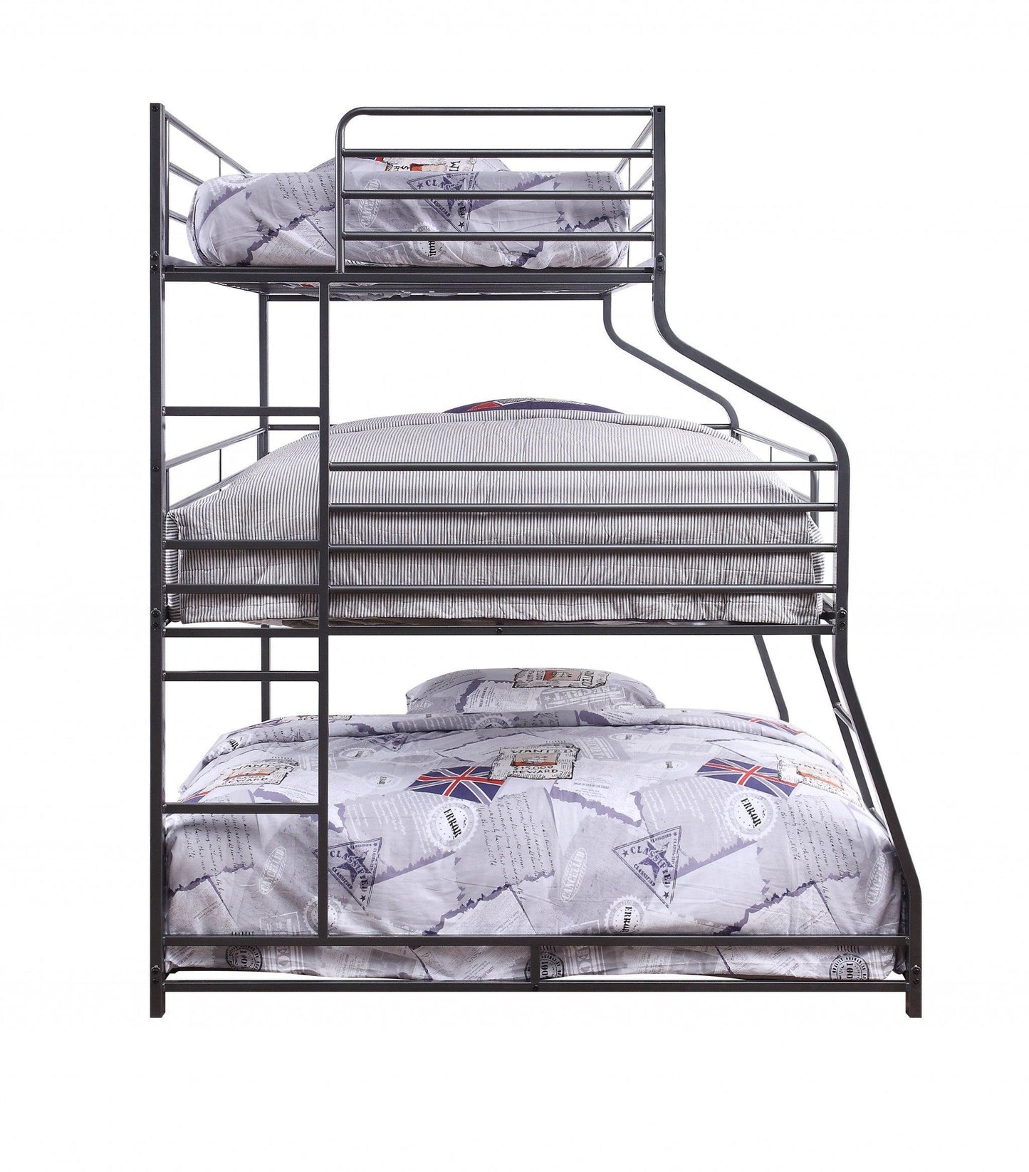 62" X 83" X 74" Gunmetal Metal Triple Bunk Bed Twinfullqueen - FurniFindUSA