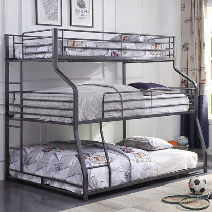 62" X 83" X 74" Gunmetal Metal Triple Bunk Bed Twinfullqueen - FurniFindUSA