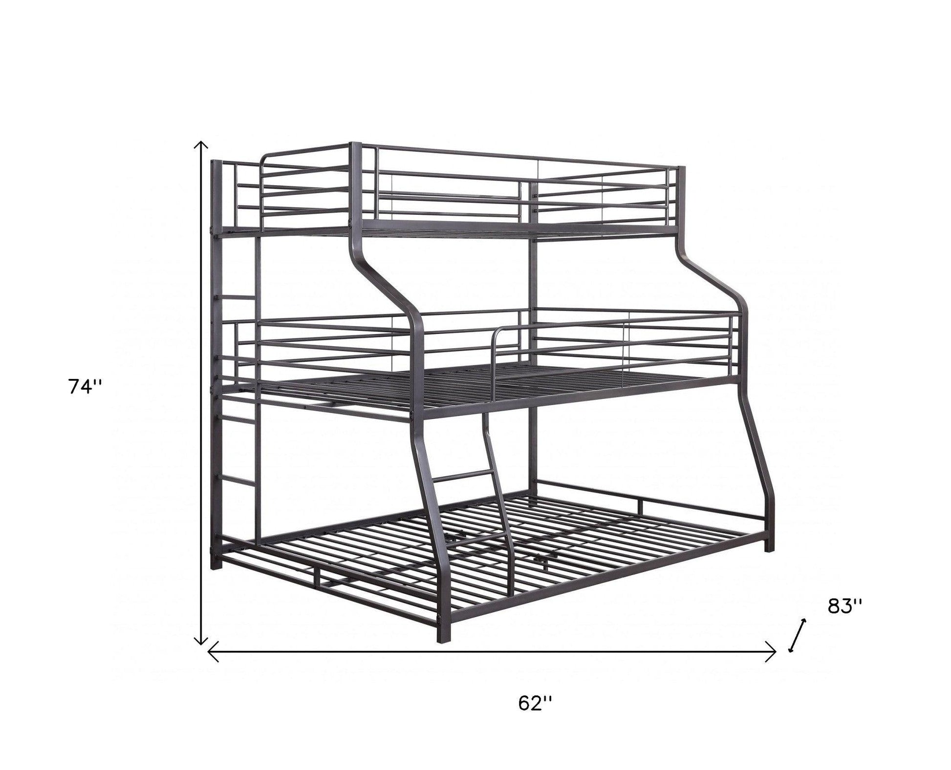 62" X 83" X 74" Gunmetal Metal Triple Bunk Bed Twinfullqueen - FurniFindUSA