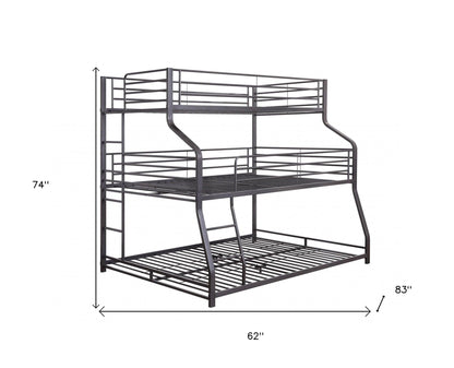 62" X 83" X 74" Gunmetal Metal Triple Bunk Bed Twinfullqueen - FurniFindUSA