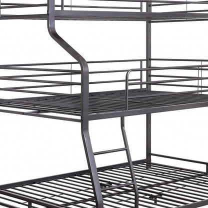 62" X 83" X 74" Gunmetal Metal Triple Bunk Bed Twinfullqueen - FurniFindUSA