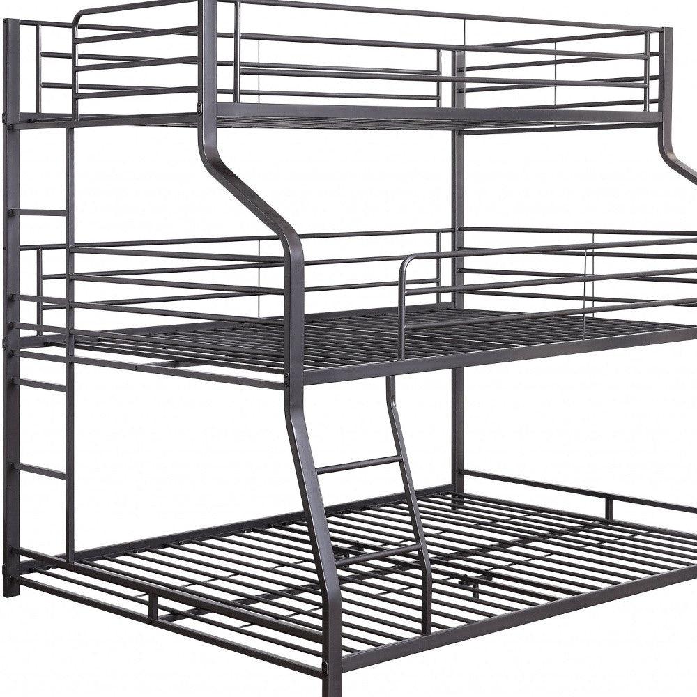 62" X 83" X 74" Gunmetal Metal Triple Bunk Bed Twinfullqueen - FurniFindUSA