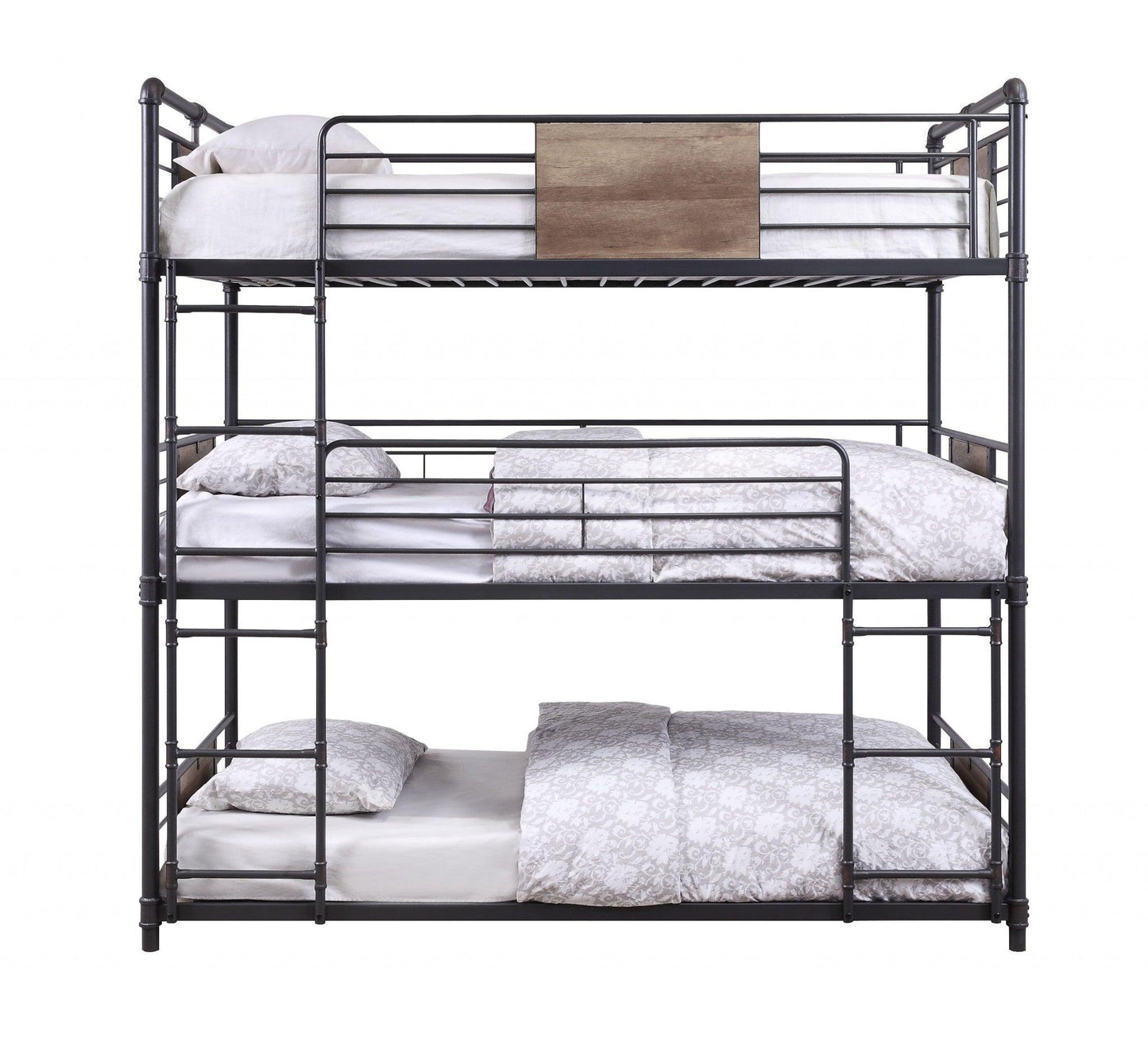 43" X 79" X 79" Sandy Black Dark Bronze Handbrushed Metal Wood Triple Bunk Bed Twin - FurniFindUSA