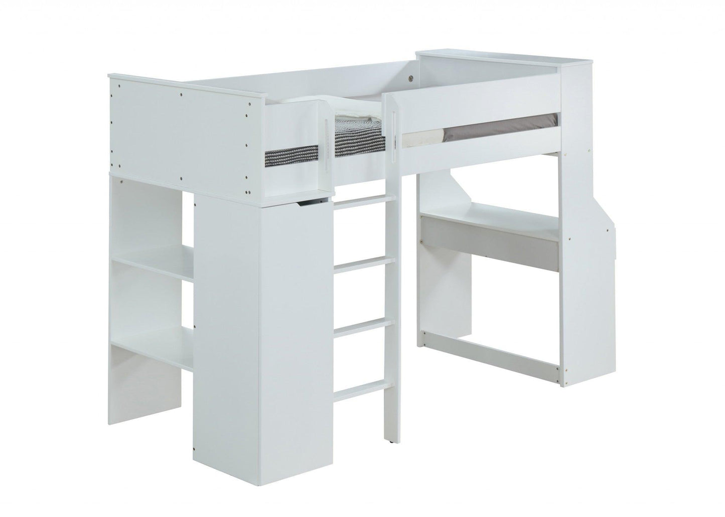 45" X 92" X 66" White Wood Veneer (Laminated) Loft Bed - FurniFindUSA