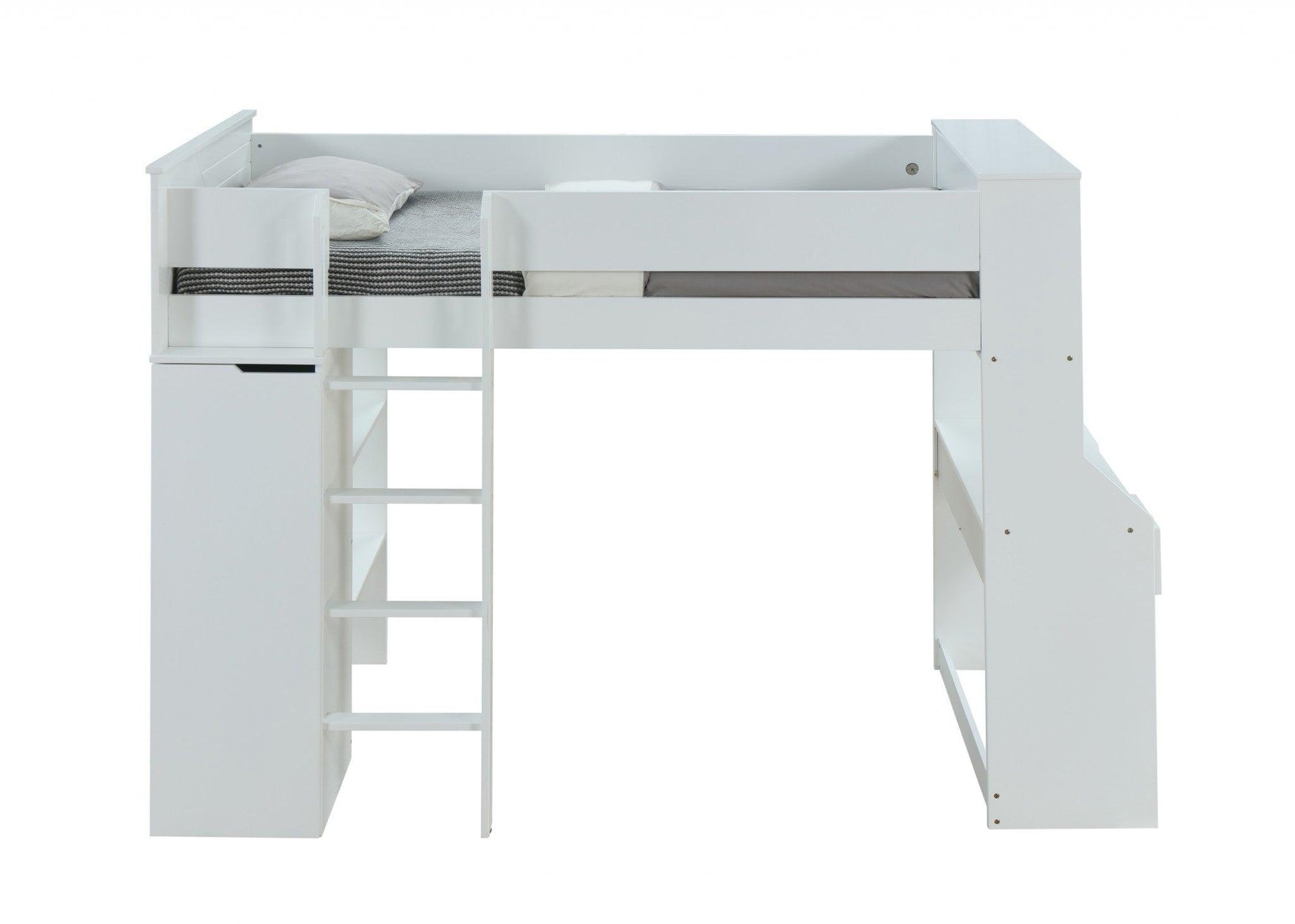 45" X 92" X 66" White Wood Veneer (Laminated) Loft Bed - FurniFindUSA