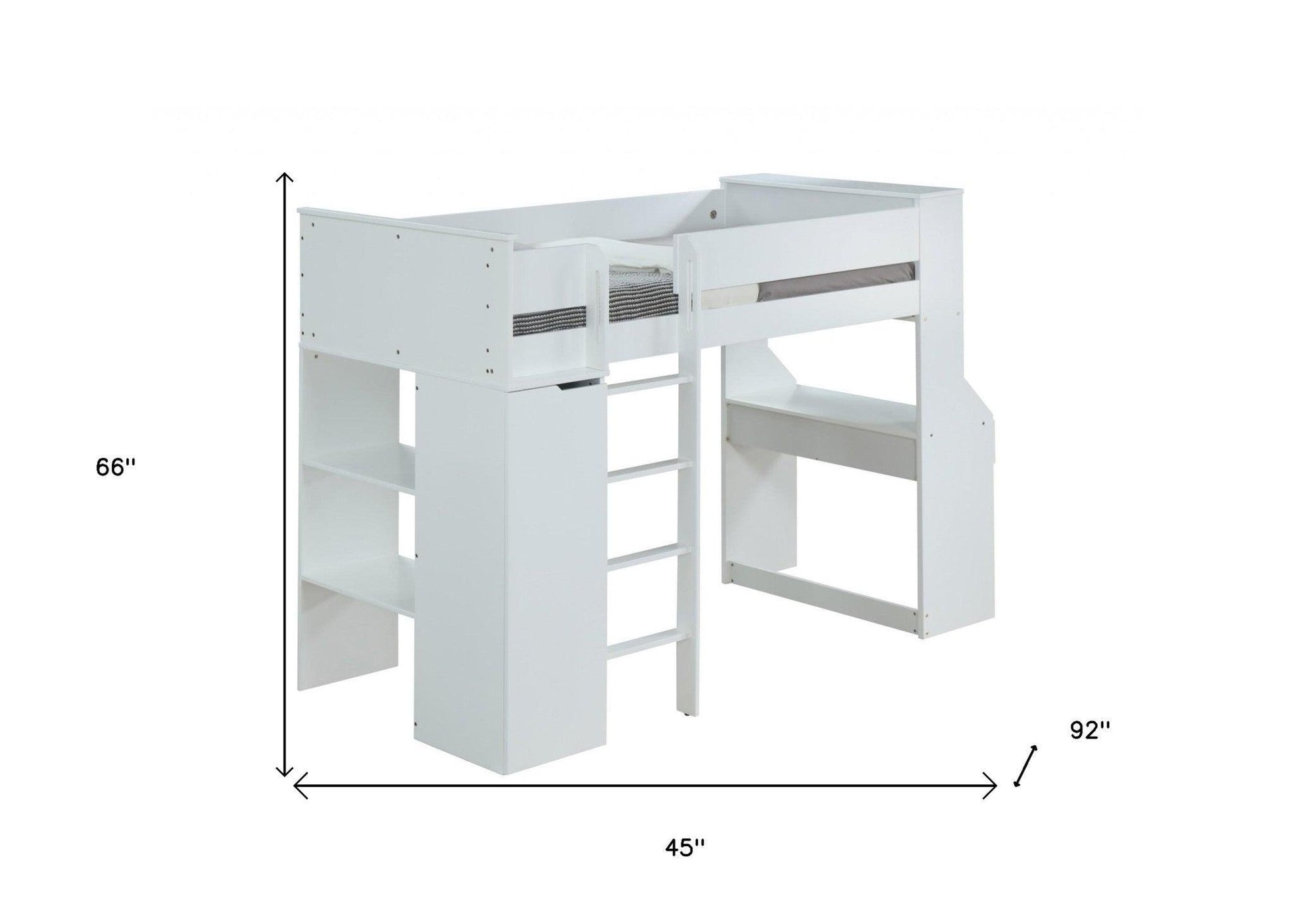 45" X 92" X 66" White Wood Veneer (Laminated) Loft Bed - FurniFindUSA