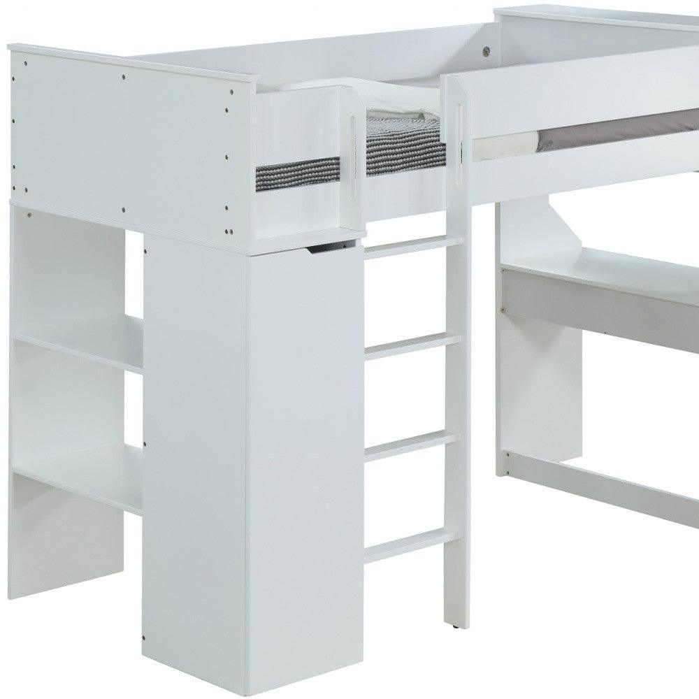 45" X 92" X 66" White Wood Veneer (Laminated) Loft Bed - FurniFindUSA