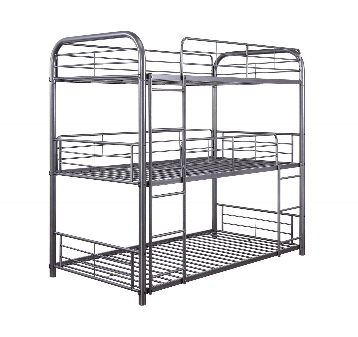 42" X 79" X 74" Gunmetal Metal Triple Bunk Bed - Twin - FurniFindUSA