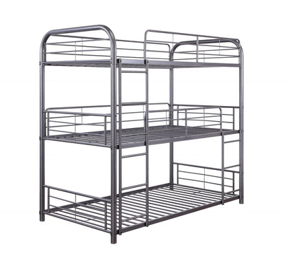 42" X 79" X 74" Gunmetal Metal Triple Bunk Bed - Twin - FurniFindUSA