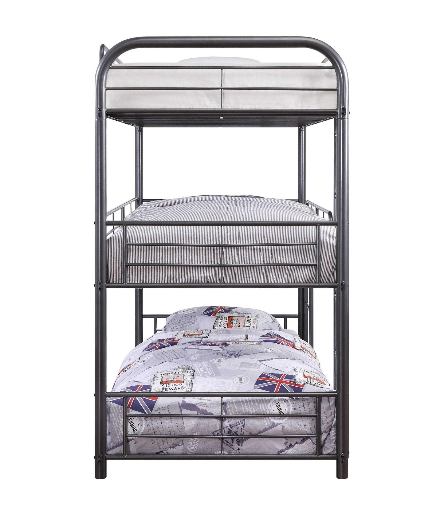 42" X 79" X 74" Gunmetal Metal Triple Bunk Bed - Twin - FurniFindUSA