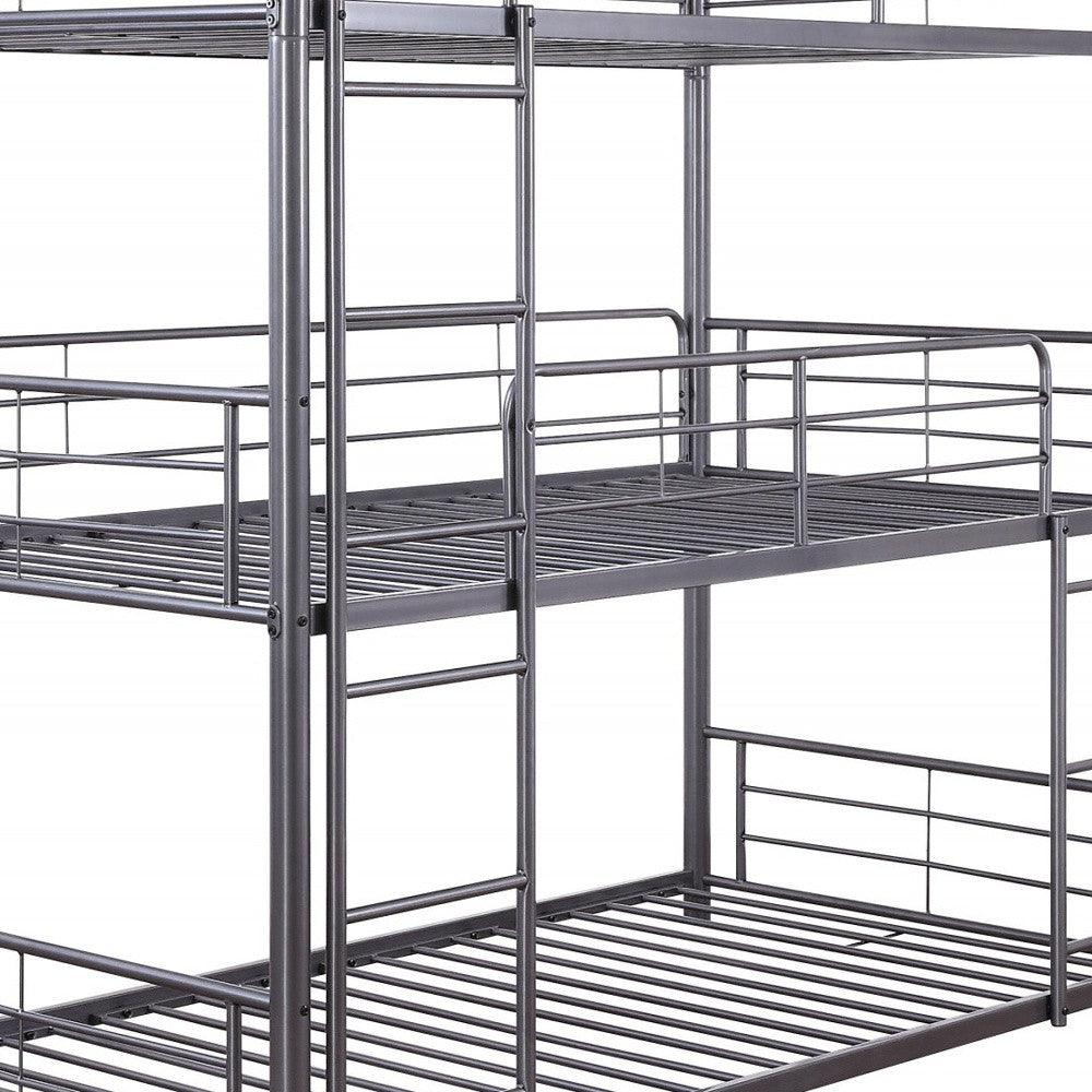 42" X 79" X 74" Gunmetal Metal Triple Bunk Bed - Twin - FurniFindUSA