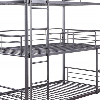 42" X 79" X 74" Gunmetal Metal Triple Bunk Bed - Twin - FurniFindUSA