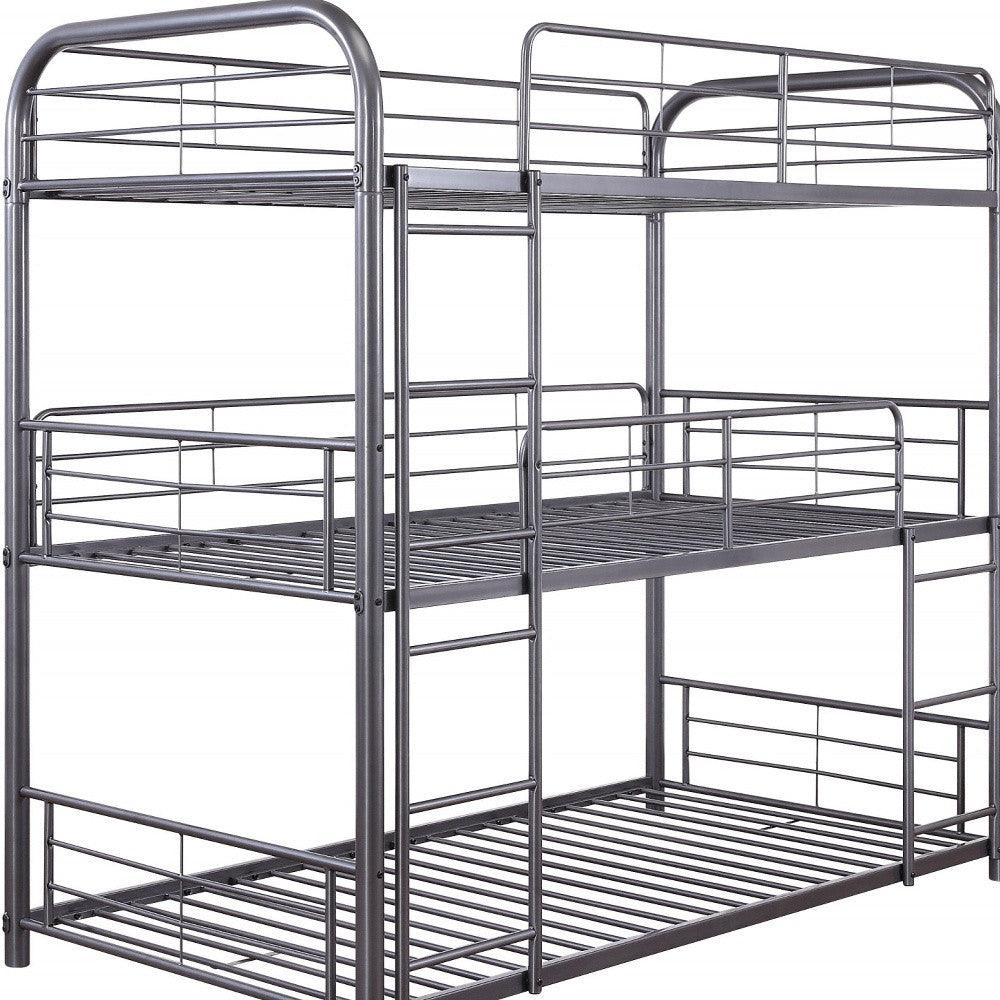 42" X 79" X 74" Gunmetal Metal Triple Bunk Bed - Twin - FurniFindUSA