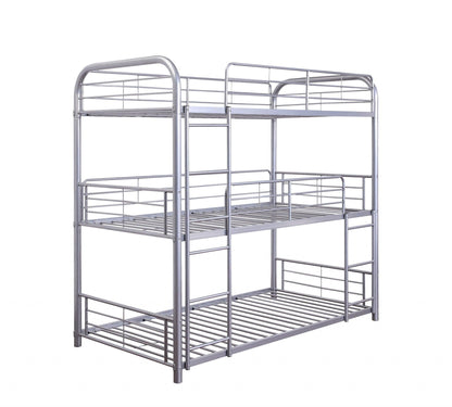 42" X 79" X 74" Gunmetal Metal Triple Bunk Bed - Twin - FurniFindUSA