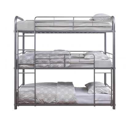 42" X 79" X 74" Gunmetal Metal Triple Bunk Bed - Twin - FurniFindUSA