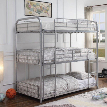 42" X 79" X 74" Gunmetal Metal Triple Bunk Bed - Twin - FurniFindUSA