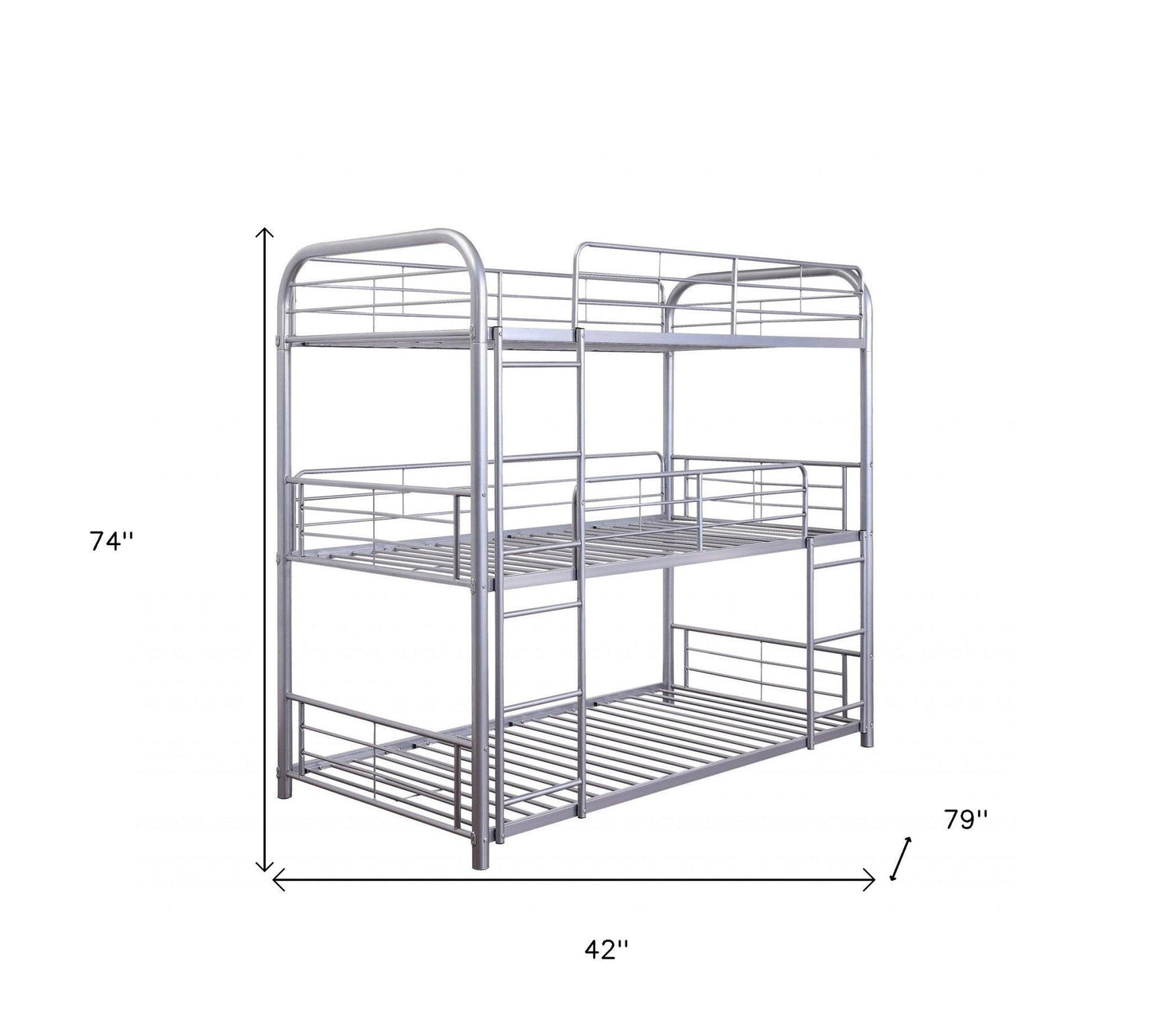 42" X 79" X 74" Gunmetal Metal Triple Bunk Bed - Twin - FurniFindUSA