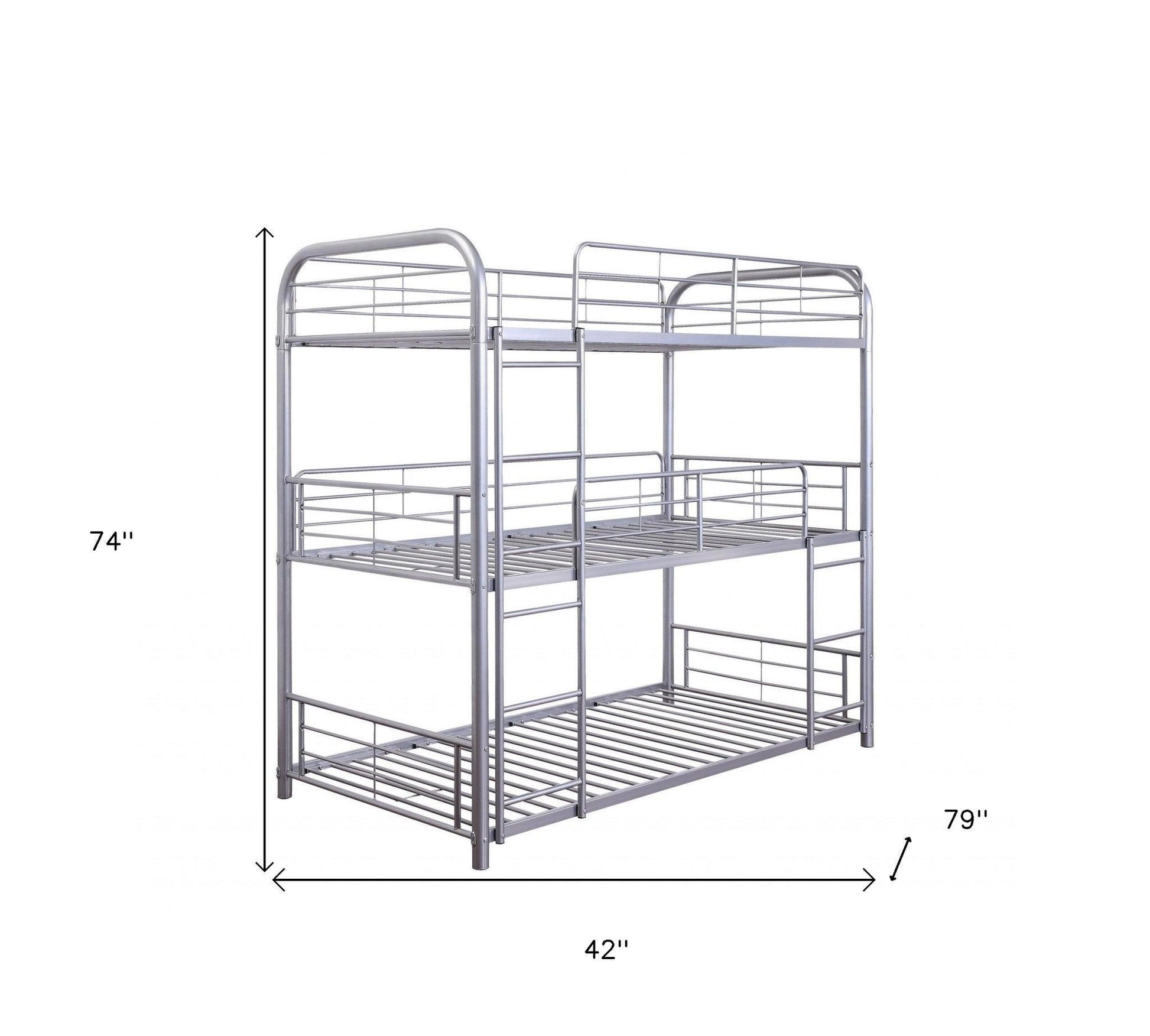 42" X 79" X 74" Gunmetal Metal Triple Bunk Bed - Twin - FurniFindUSA