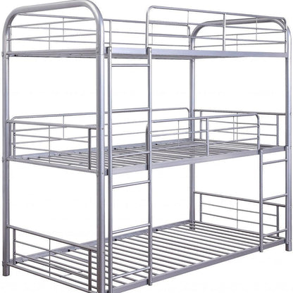 42" X 79" X 74" Gunmetal Metal Triple Bunk Bed - Twin - FurniFindUSA