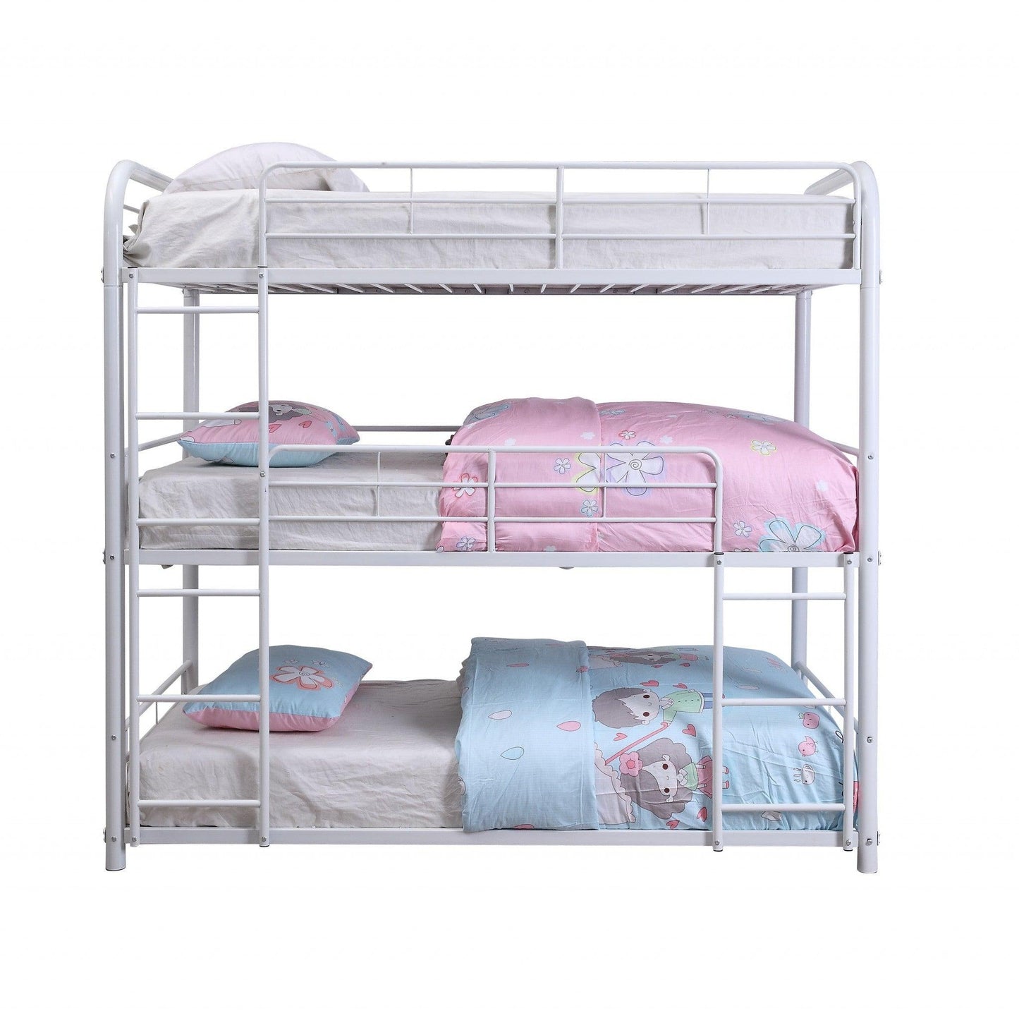 42" X 79" X 74" Gunmetal Metal Triple Bunk Bed - Twin - FurniFindUSA