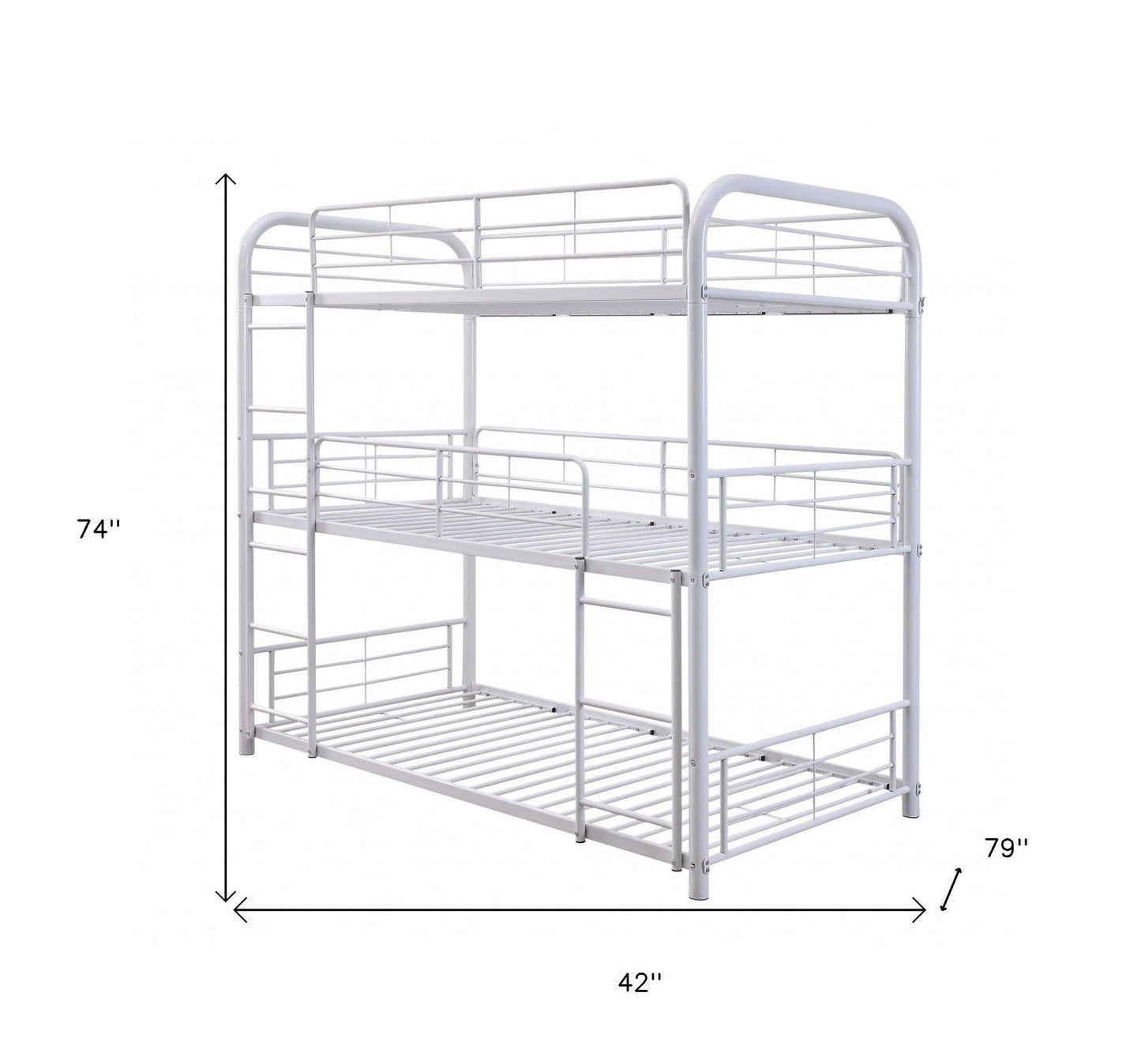 42" X 79" X 74" Gunmetal Metal Triple Bunk Bed - Twin - FurniFindUSA