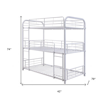 42" X 79" X 74" Gunmetal Metal Triple Bunk Bed - Twin - FurniFindUSA