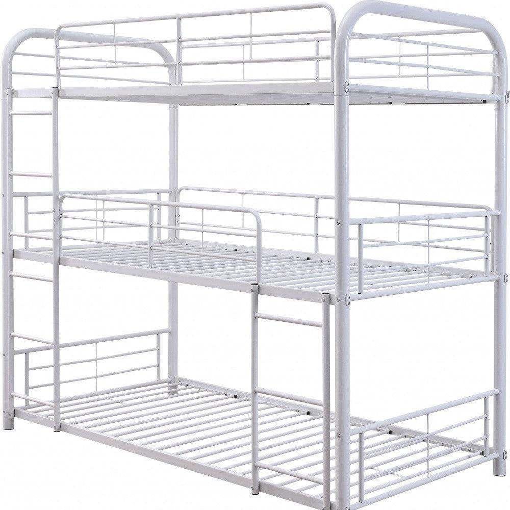 42" X 79" X 74" Gunmetal Metal Triple Bunk Bed - Twin - FurniFindUSA