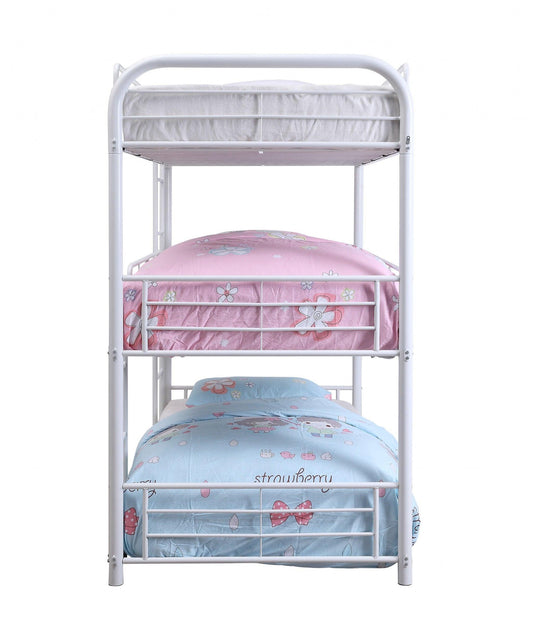 57" X 79" X 74" White Metal Triple Bunk Bed - Full - FurniFindUSA