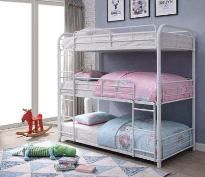 57" X 79" X 74" White Metal Triple Bunk Bed - Full - FurniFindUSA