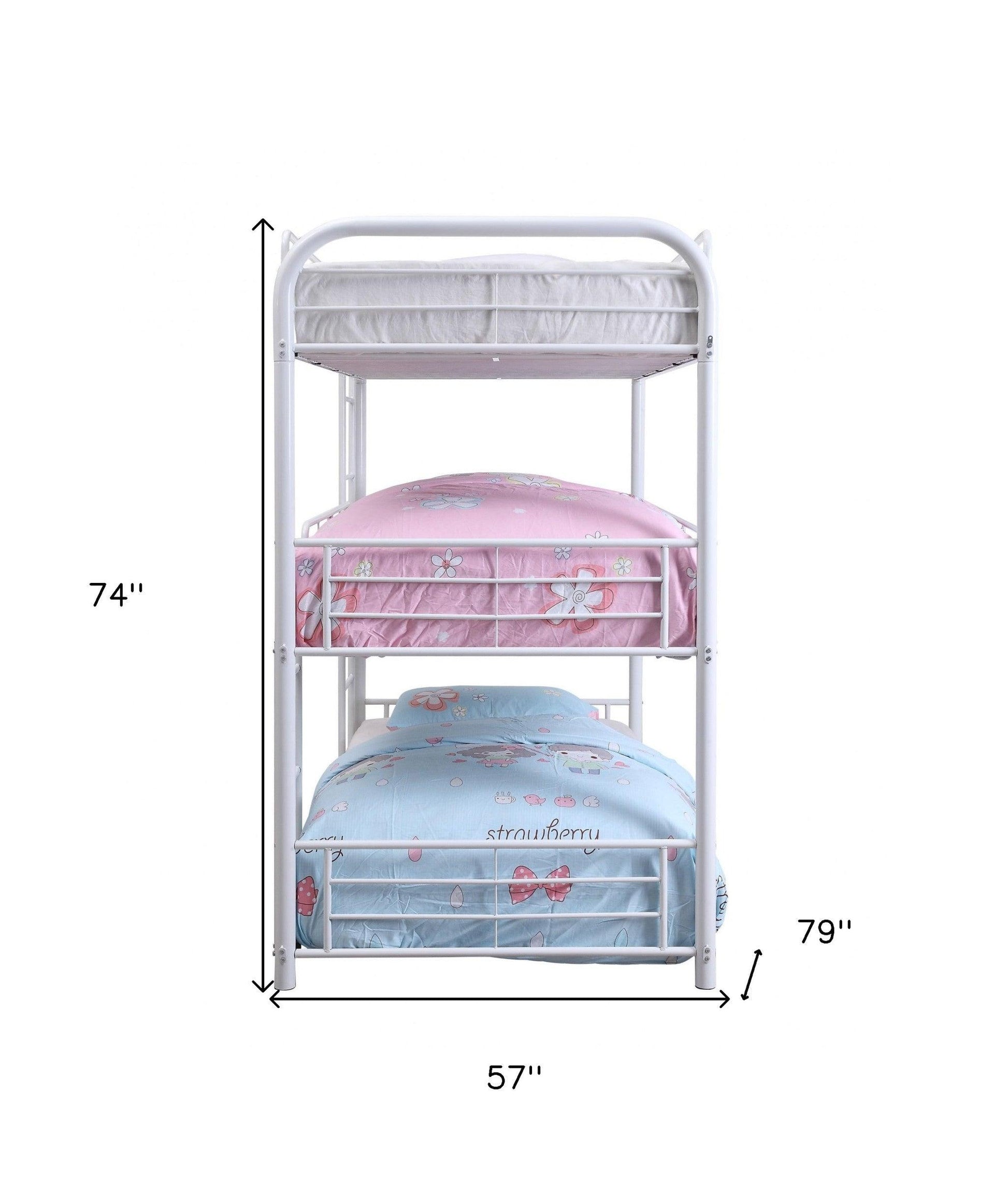 57" X 79" X 74" White Metal Triple Bunk Bed - Full - FurniFindUSA