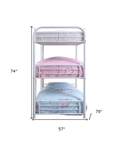 57" X 79" X 74" White Metal Triple Bunk Bed - Full - FurniFindUSA