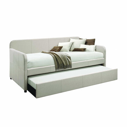 White and Light Gray Wood And Linen Twin Bed Frame HomeRoots
