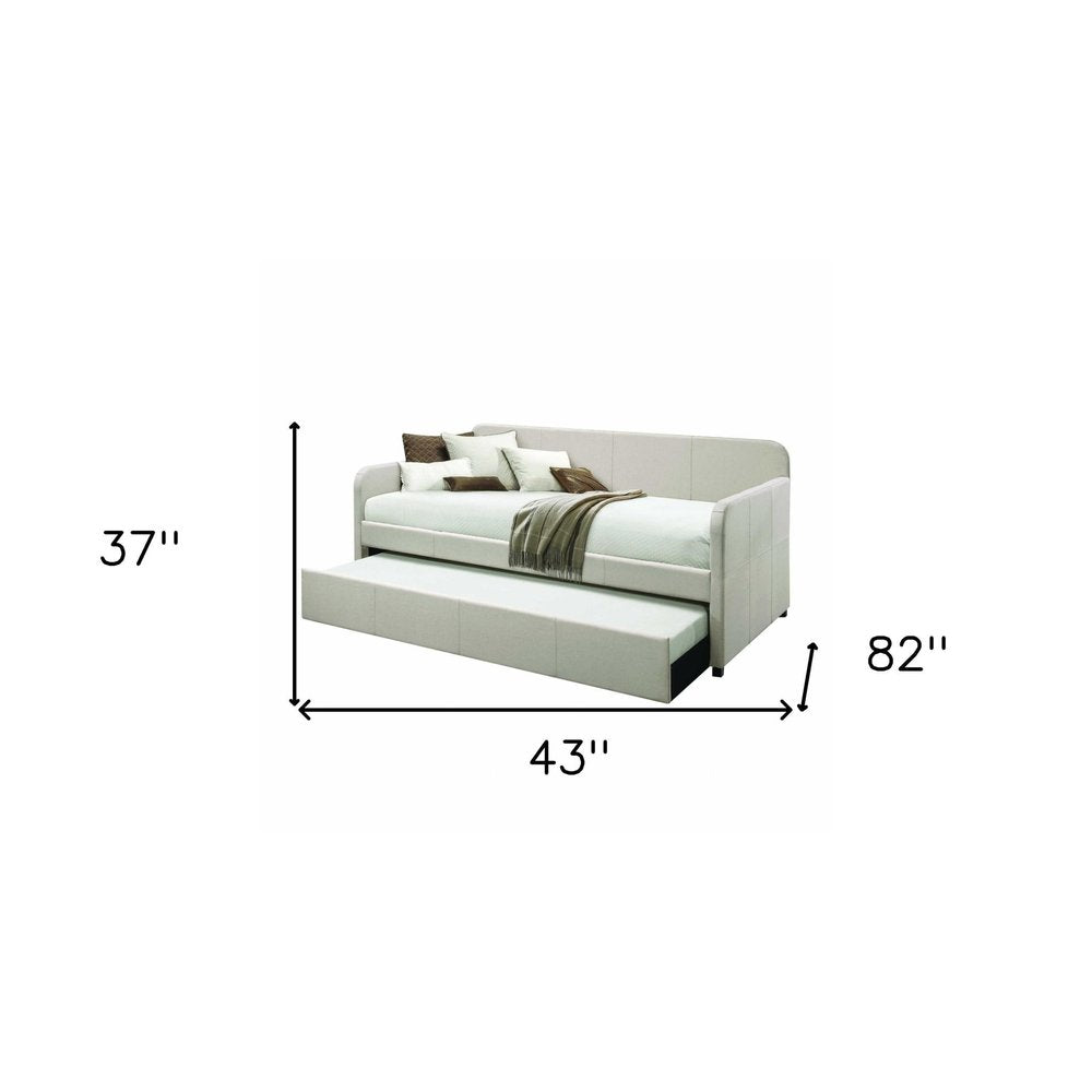 White and Light Gray Wood And Linen Twin Bed Frame HomeRoots