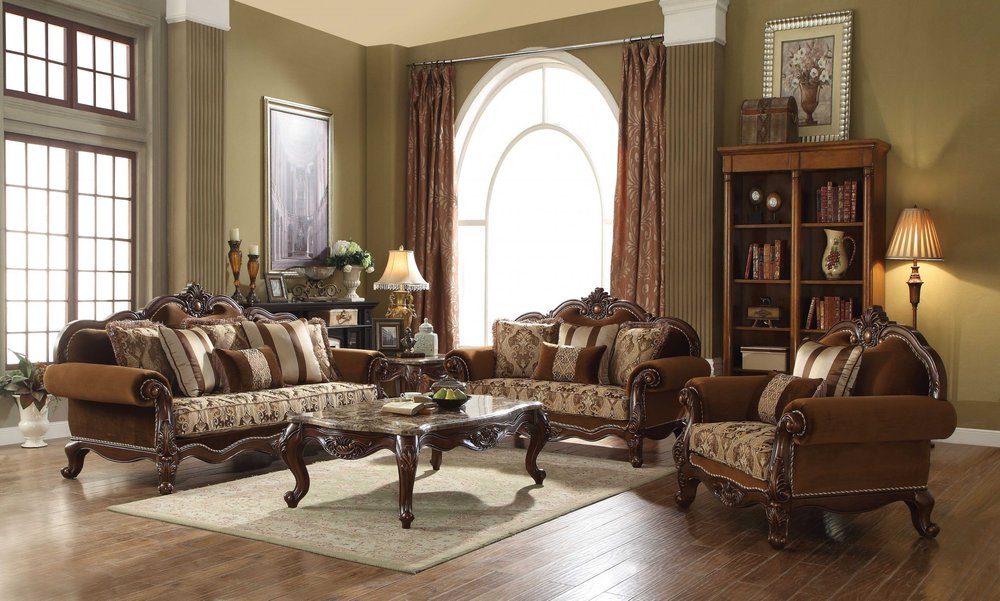 69" Brown Damask Chesterfield Loveseat and Toss Pillows HomeRoots