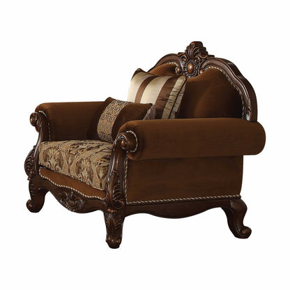 37" Brown Velvet Floral Club Chair And Toss Pillows HomeRoots