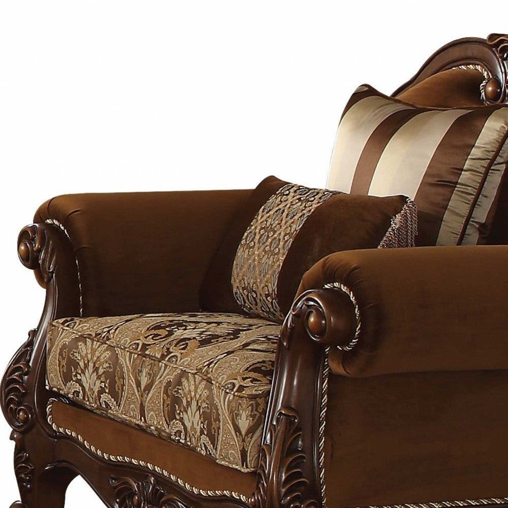 37" Brown Velvet Damask Club Chair