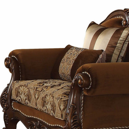 37" Brown Velvet Floral Club Chair And Toss Pillows HomeRoots