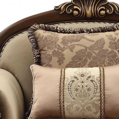 38" Beige Velvet and Wood Floral Arm Chair And Toss Pillows HomeRoots