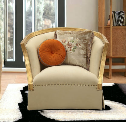41" Tan and Gold Distressed Club Chair And Toss Pillows HomeRoots