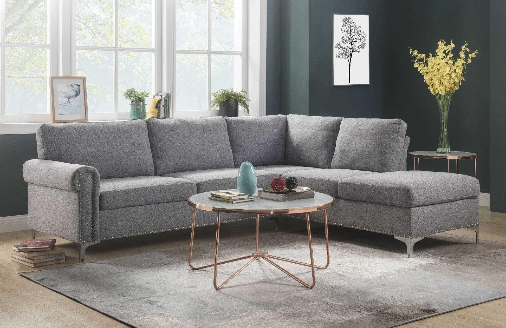 Gray Polyester L Shaped Two Piece Sofa and Chaise Sectional - FurniFindUSA
