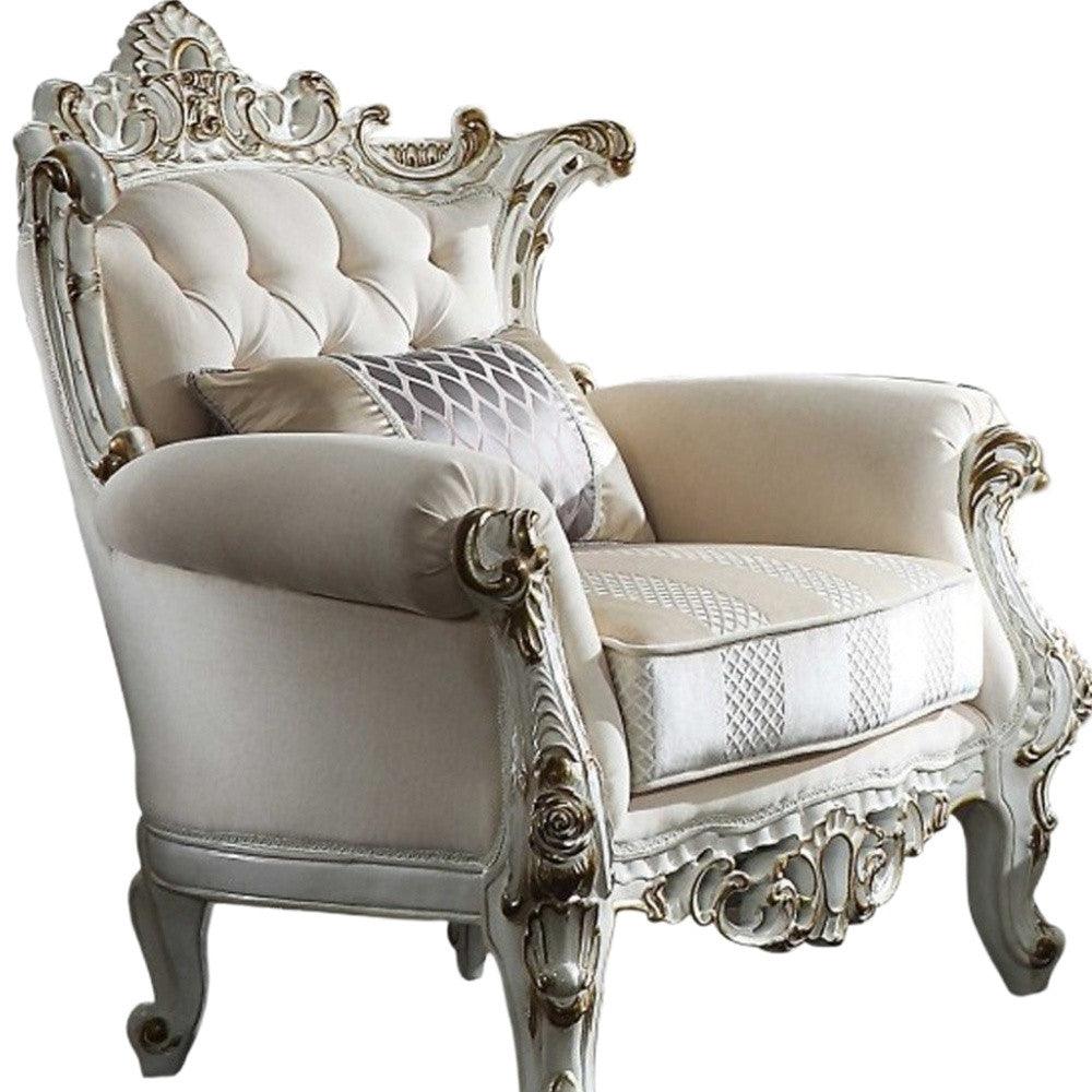 36" Pearl Fabric Striped Tufted Chesterfield Chair - FurniFindUSA