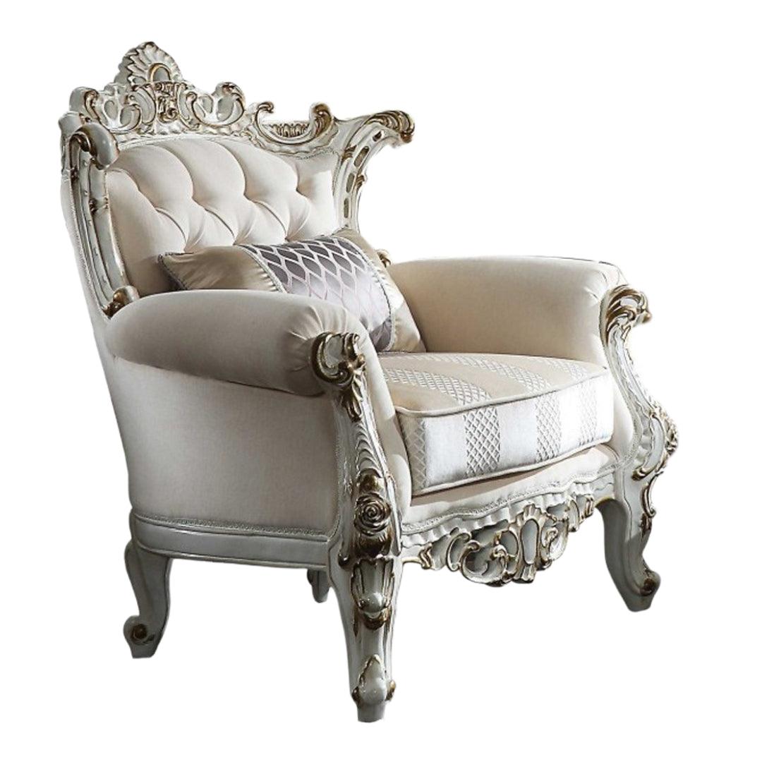 36" Pearl Fabric Striped Tufted Chesterfield Chair - FurniFindUSA