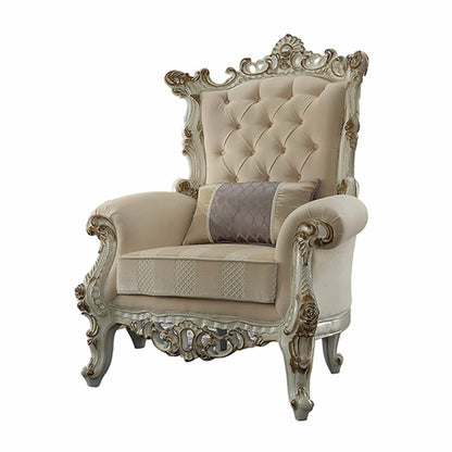 38" Pearl Fabric Striped Tufted Chesterfield Chair And Toss Pillow HomeRoots