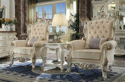 38" Pearl Fabric Striped Tufted Chesterfield Chair And Toss Pillow HomeRoots